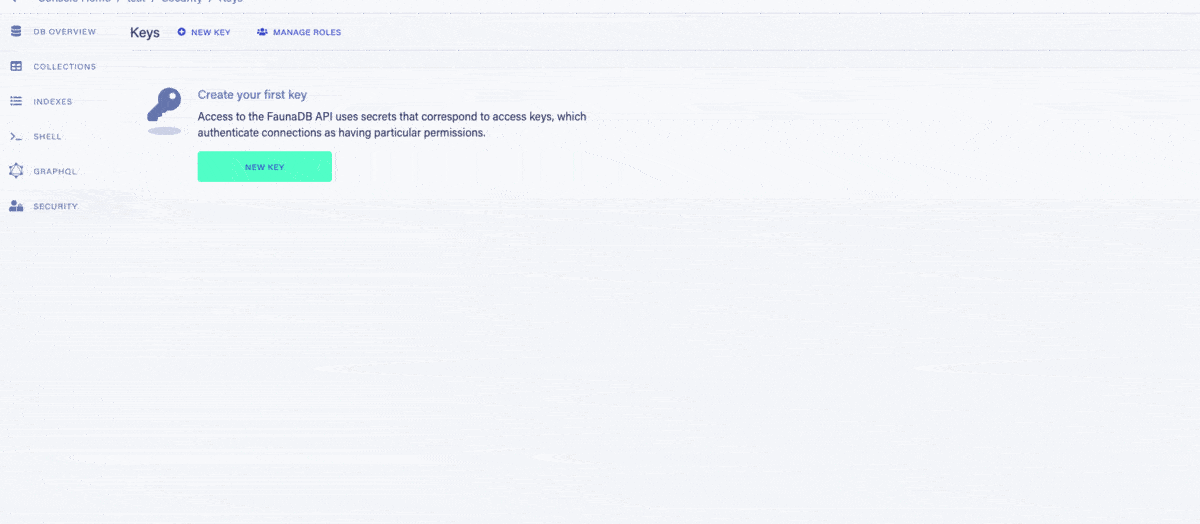 How to create a new server API key using the faunaDB's console.