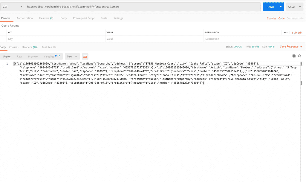 Example of how the read-all customers function should look like.